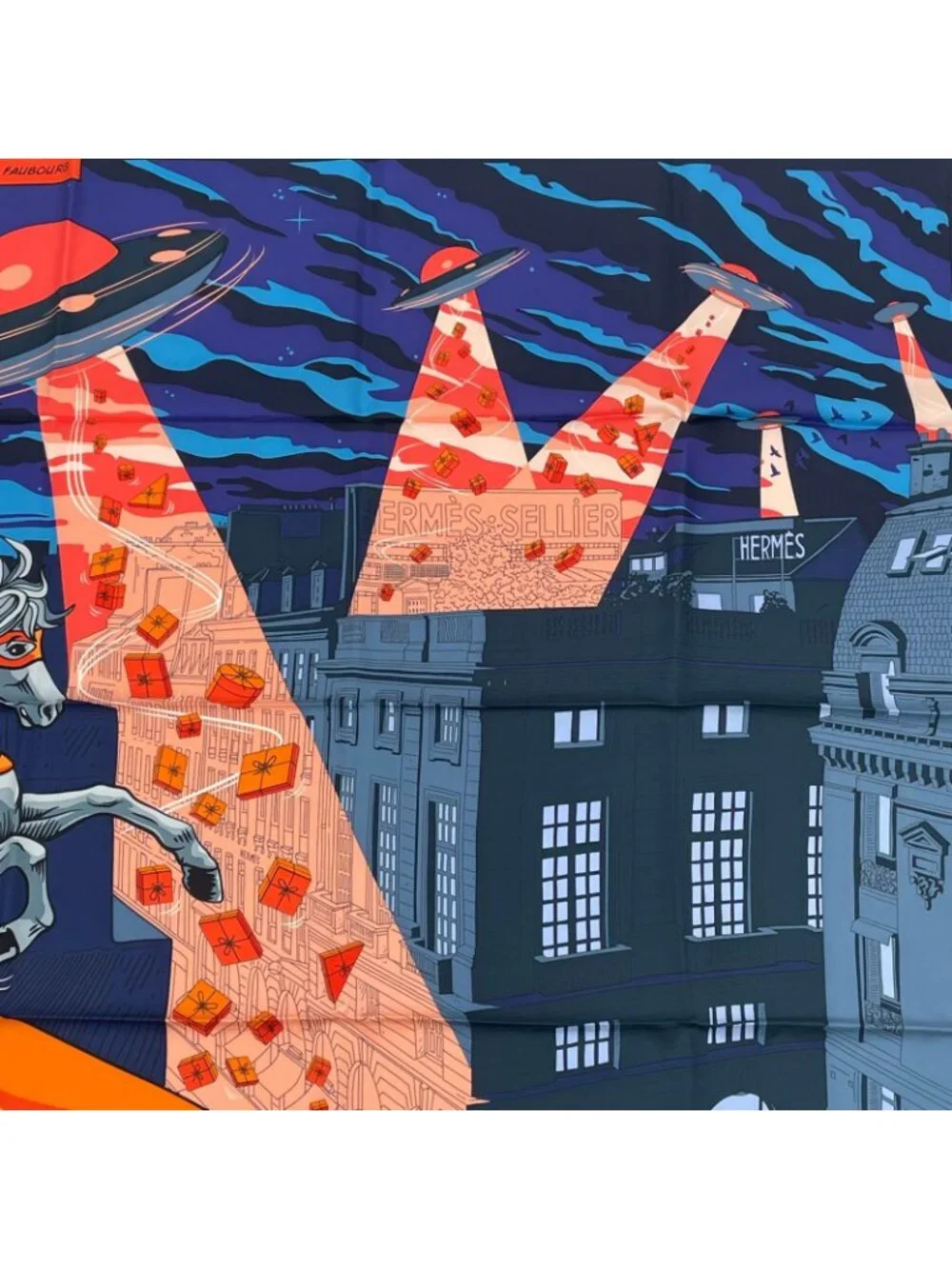Hermes Carre 90 Scarf Space Shopping at Faubourg Blue - Picture 4 of 7
